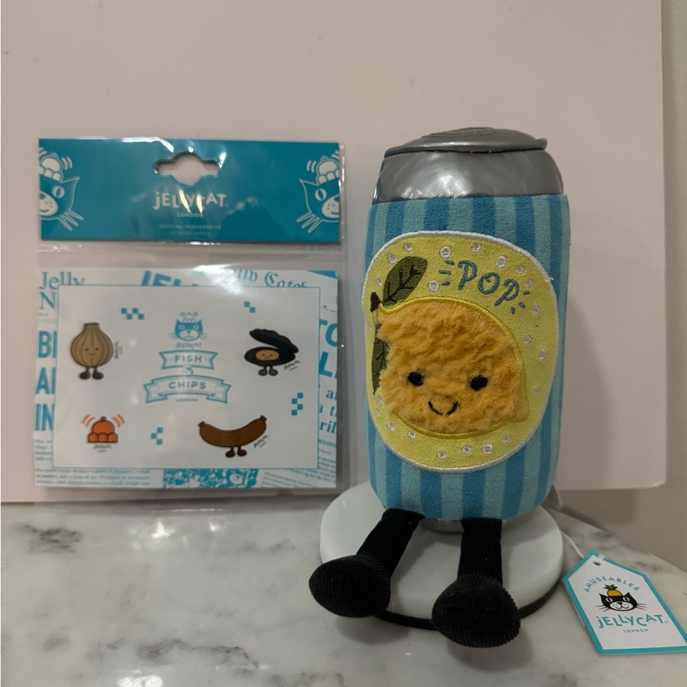 Jellycat Selfridges UK Jesse Lemon Can Pop Plush with stickers